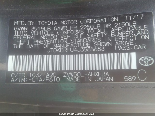 Photo 8 VIN: JTDKBRFU4J3585683 - TOYOTA PRIUS 