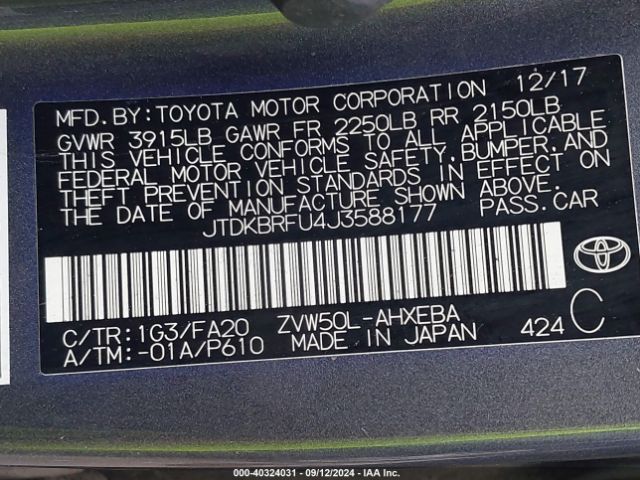 Photo 8 VIN: JTDKBRFU4J3588177 - TOYOTA PRIUS 