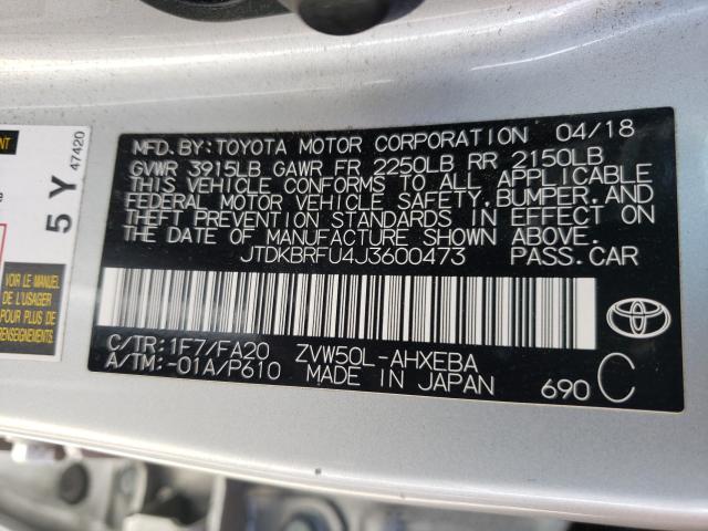 Photo 9 VIN: JTDKBRFU4J3600473 - TOYOTA PRIUS 