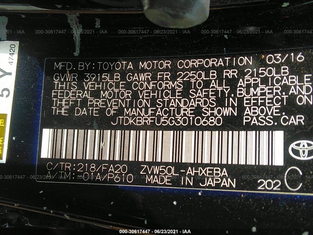 Photo 8 VIN: JTDKBRFU5G3010680 - TOYOTA PRIUS 