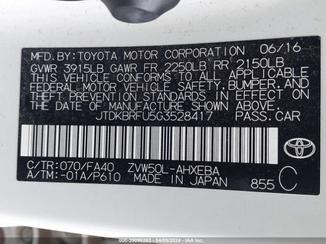 Photo 8 VIN: JTDKBRFU5G3528417 - TOYOTA PRIUS 