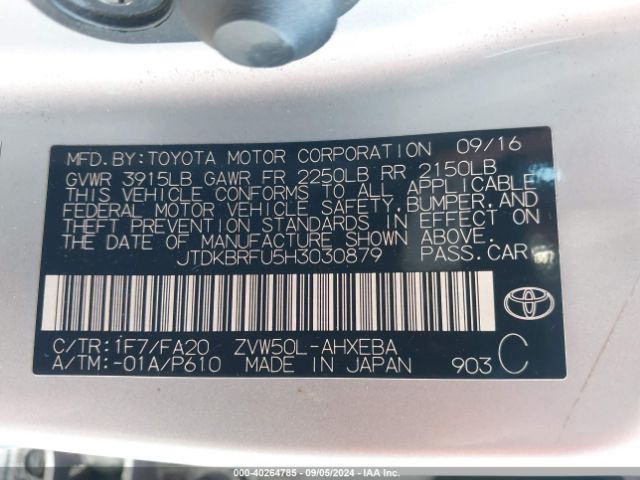 Photo 8 VIN: JTDKBRFU5H3030879 - TOYOTA PRIUS 