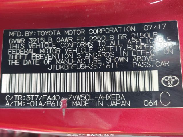 Photo 8 VIN: JTDKBRFU5H3571611 - TOYOTA PRIUS 