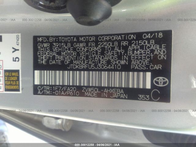 Photo 8 VIN: JTDKBRFU5J3064410 - TOYOTA PRIUS 