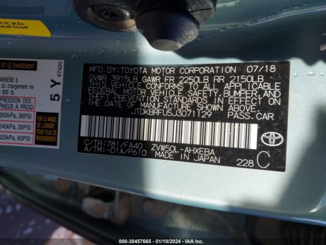 Photo 8 VIN: JTDKBRFU5J3071129 - TOYOTA PRIUS 