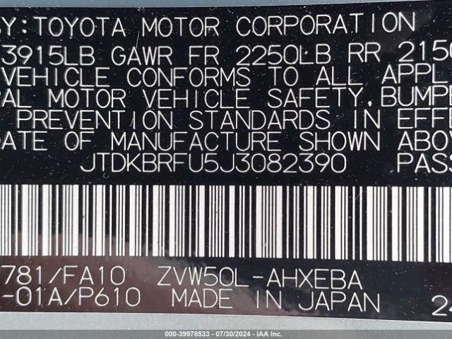 Photo 8 VIN: JTDKBRFU5J3082390 - TOYOTA PRIUS 