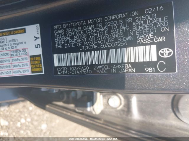 Photo 8 VIN: JTDKBRFU6G3007254 - TOYOTA PRIUS 