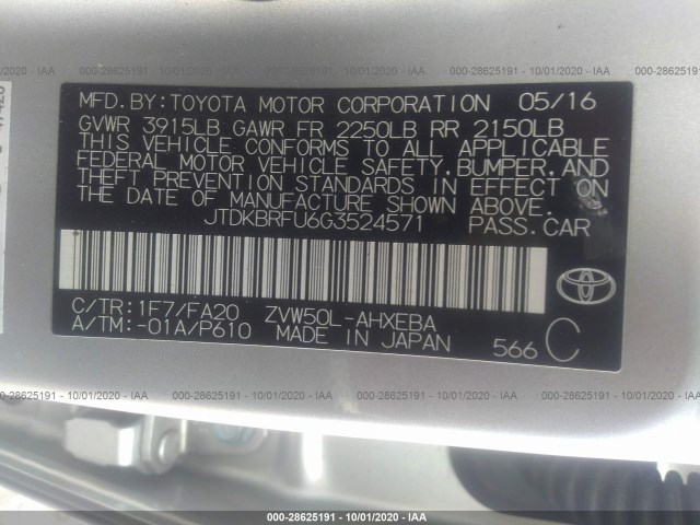 Photo 8 VIN: JTDKBRFU6G3524571 - TOYOTA PRIUS 