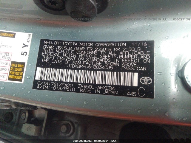 Photo 8 VIN: JTDKBRFU6H3034035 - TOYOTA PRIUS 