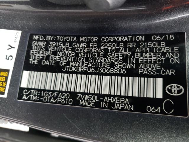 Photo 9 VIN: JTDKBRFU6J3068806 - TOYOTA PRIUS 