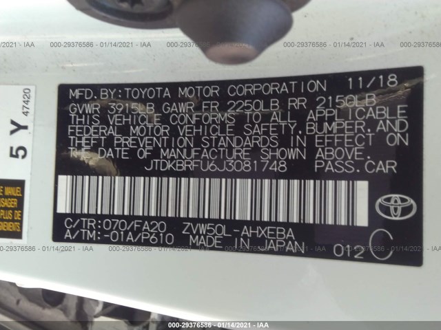 Photo 8 VIN: JTDKBRFU6J3081748 - TOYOTA PRIUS 