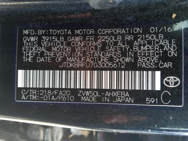 Photo 9 VIN: JTDKBRFU7G3005612 - TOYOTA PRIUS 