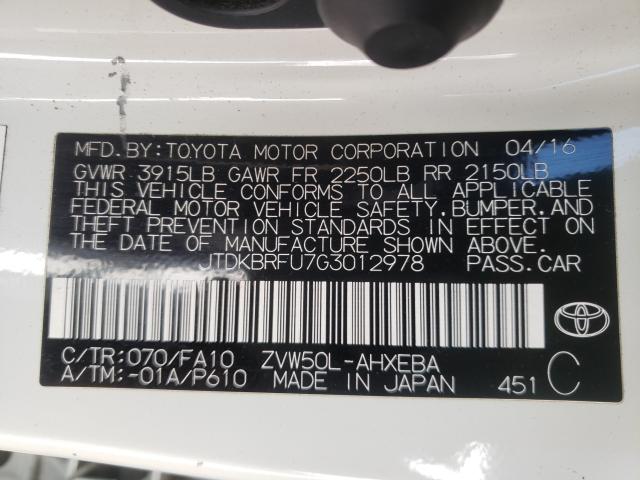 Photo 9 VIN: JTDKBRFU7G3012978 - TOYOTA PRIUS 