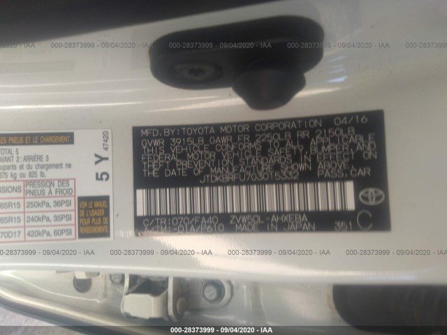 Photo 8 VIN: JTDKBRFU7G3015332 - TOYOTA PRIUS 