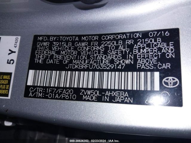 Photo 8 VIN: JTDKBRFU7G3529147 - TOYOTA PRIUS 