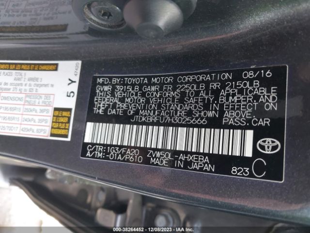 Photo 8 VIN: JTDKBRFU7H3025666 - TOYOTA PRIUS 