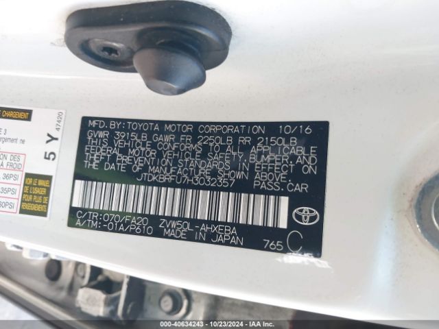 Photo 8 VIN: JTDKBRFU7H3032357 - TOYOTA PRIUS 