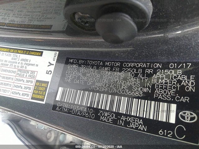 Photo 8 VIN: JTDKBRFU7H3036683 - TOYOTA PRIUS 