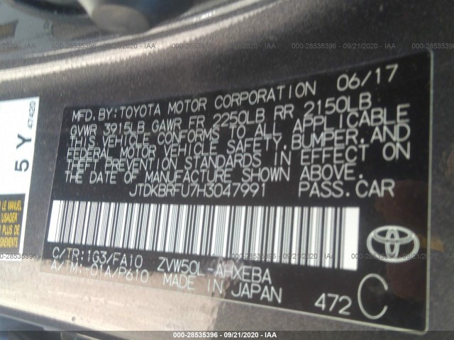 Photo 8 VIN: JTDKBRFU7H3047991 - TOYOTA PRIUS 