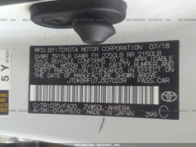 Photo 8 VIN: JTDKBRFU7J3070239 - TOYOTA PRIUS 