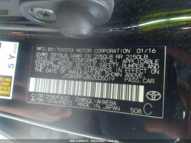 Photo 8 VIN: JTDKBRFU8G3005019 - TOYOTA PRIUS 