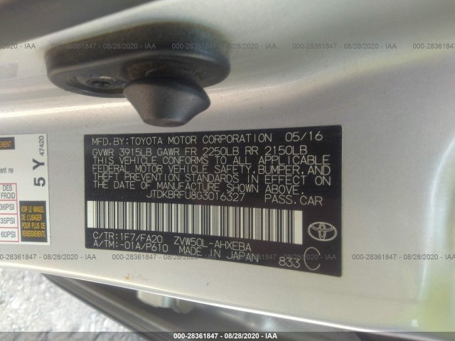 Photo 8 VIN: JTDKBRFU8G3016327 - TOYOTA PRIUS 