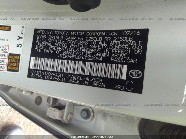 Photo 8 VIN: JTDKBRFU8G3022094 - TOYOTA PRIUS 