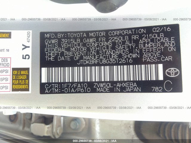 Photo 8 VIN: JTDKBRFU8G3512616 - TOYOTA PRIUS 