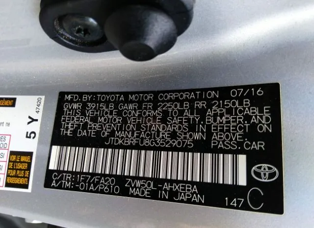 Photo 8 VIN: JTDKBRFU8G3529075 - TOYOTA PRIUS 