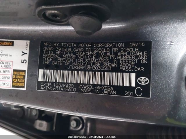 Photo 8 VIN: JTDKBRFU8H3030553 - TOYOTA PRIUS 