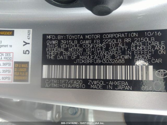 Photo 8 VIN: JTDKBRFU8H3032688 - TOYOTA PRIUS 