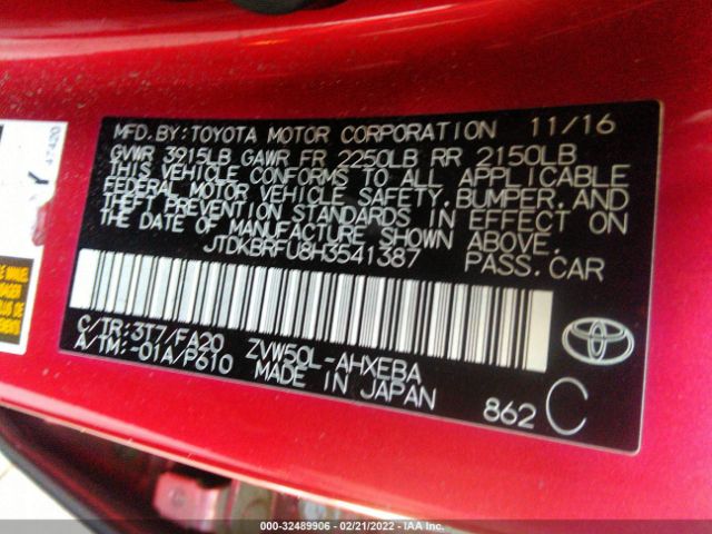 Photo 8 VIN: JTDKBRFU8H3541387 - TOYOTA PRIUS 