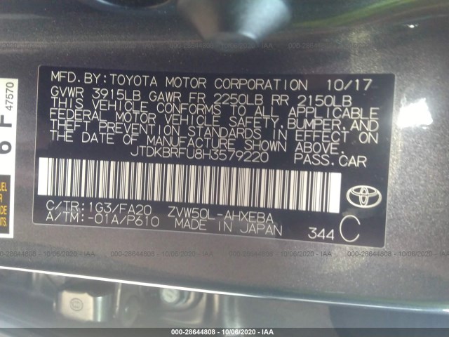 Photo 8 VIN: JTDKBRFU8H3579220 - TOYOTA PRIUS 