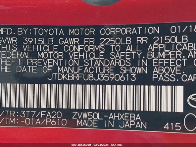 Photo 8 VIN: JTDKBRFU8J3590613 - TOYOTA PRIUS 