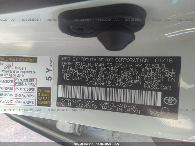 Photo 8 VIN: JTDKBRFU8J3592491 - TOYOTA PRIUS 