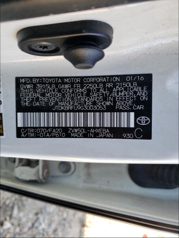 Photo 9 VIN: JTDKBRFU9G3003053 - TOYOTA PRIUS 