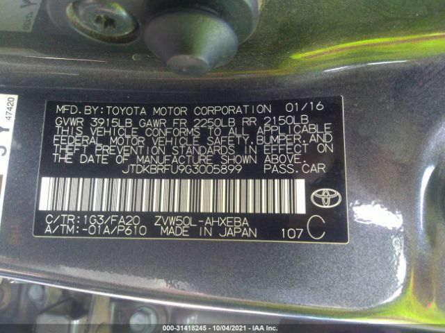 Photo 8 VIN: JTDKBRFU9G3005899 - TOYOTA PRIUS 