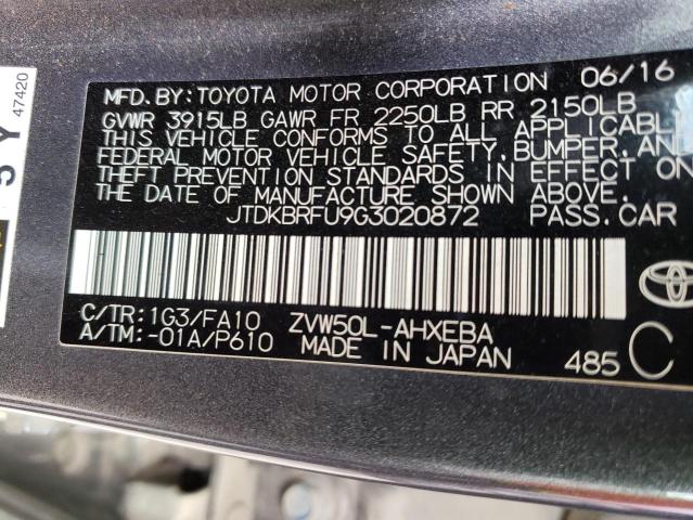 Photo 9 VIN: JTDKBRFU9G3020872 - TOYOTA PRIUS 