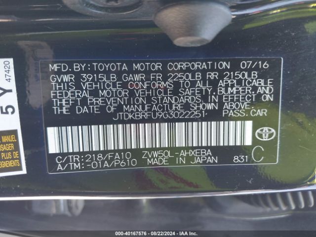 Photo 8 VIN: JTDKBRFU9G3022251 - TOYOTA PRIUS 