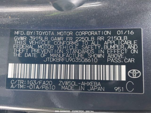 Photo 8 VIN: JTDKBRFU9G3508610 - TOYOTA PRIUS 