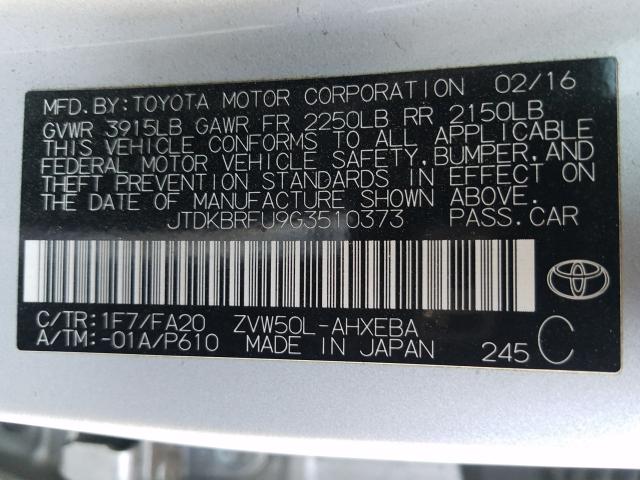 Photo 9 VIN: JTDKBRFU9G3510373 - TOYOTA PRIUS 