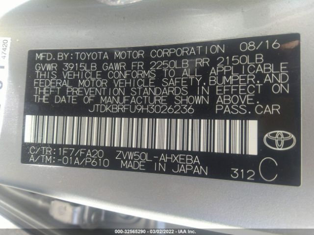 Photo 8 VIN: JTDKBRFU9H3026236 - TOYOTA PRIUS 