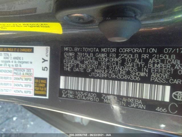 Photo 8 VIN: JTDKBRFU9H3049306 - TOYOTA PRIUS 