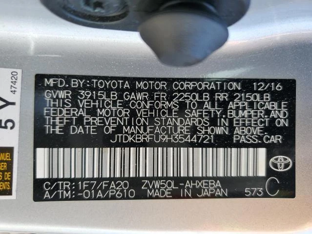 Photo 11 VIN: JTDKBRFU9H3544721 - TOYOTA PRIUS 