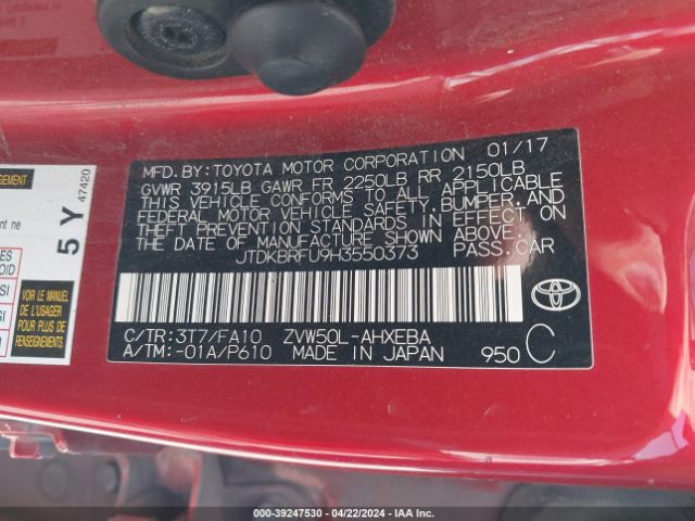 Photo 8 VIN: JTDKBRFU9H3550373 - TOYOTA PRIUS 