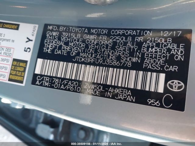 Photo 8 VIN: JTDKBRFU9J3586778 - TOYOTA PRIUS 