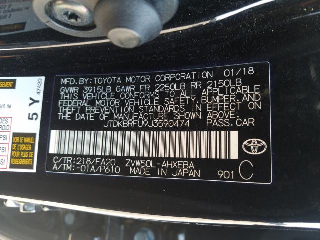 Photo 9 VIN: JTDKBRFU9J3590474 - TOYOTA PRIUS 