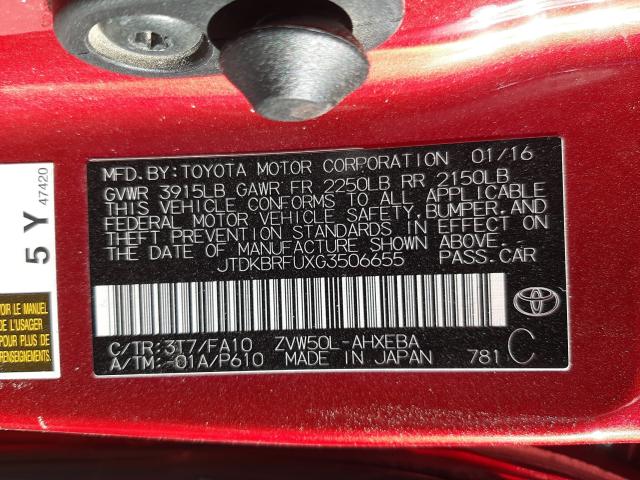 Photo 9 VIN: JTDKBRFUXG3506655 - TOYOTA PRIUS 