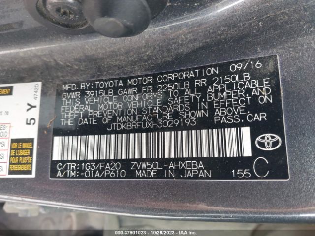 Photo 8 VIN: JTDKBRFUXH3029193 - TOYOTA PRIUS 