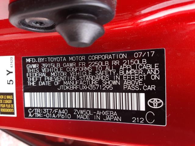 Photo 9 VIN: JTDKBRFUXH3571295 - TOYOTA PRIUS 